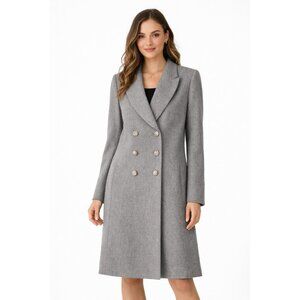 Ellen Tracy Wool Blend Long Coat Gray Double Breasted Classic sz8